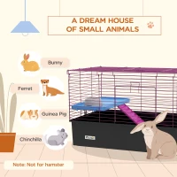 PawHut Chinchillas Small Rabbit Guinea Pig Small Animal Cage, Pet Playhouse, with Platform, Ramp, 99 x 52 x 53cm, Black(m-4)
