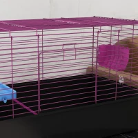 PawHut Chinchillas Small Rabbit Guinea Pig Small Animal Cage, Pet Playhouse, with Platform, Ramp, 99 x 52 x 53cm, Black(m-8)