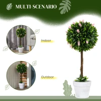 HOMCOM Set of 2 Decorative Artificial Plants Ball Trees with Flower for Home Indoor Outdoor Decor, 60cm ,Pink(m-5)