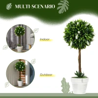 HOMCOM Set of 2 Decorative Artificial Plants Ball Trees with Flower for Home Indoor Outdoor Decor, 60cm ,White(m-5)