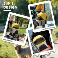 PawHut 3 In 1 Detachable Pet Stroller, for Extra Small and Small Dogs - Yellow(m-5)
