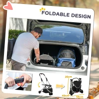 PawHut 2 In 1 Foldable Dog Stroller, Aluminium Pet Travel Carrier, with Adjustable Canopy, Universal Wheel, Brake, Basket Storage Bag, for Small Dogs Dark Blue(m-6)