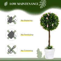 HOMCOM Set of 2 Decorative Artificial Plants Ball Trees with Flower for Home Indoor Outdoor Decor, 60cm ,Pink(m-6)