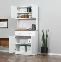 HOMCOM Bufet Bucatarie Alb 80×40×180 cm – Cu Dulap si Sertar(m-10)