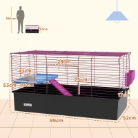 PawHut Chinchillas Small Rabbit Guinea Pig Small Animal Cage, Pet Playhouse, with Platform, Ramp, 99 x 52 x 53cm, Black(m-3)