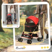 PawHut 3 In 1 Detachable Pet Stroller, for Extra Small and Small Dogs - Red(m-3)