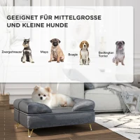 PawHut Sofa dla Psów, Łóżko dla Psa, Pokrycie Pralne, dla Małych Psów do 10kg, Drewniana Konstrukcja, 76x53,5x34cm, Szary(m-4)