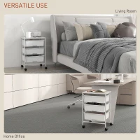 HOMCOM Cărucior Multifuncțional cu 3 Coșuri și Roți, Cărucior pentru Bucătărie și Birou din Oțel și Plastic, 40.8x33.5x60.5 cm, Alb(m-6)