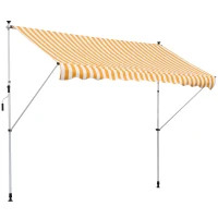 Outsunny Toldo Portátil 3x1,5m Manual Dobrável de Alumínio Altura Regulável com Manivela para Terraço Jardim Amarelo e Branco(m-1)