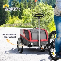 PawHut Dog Bike Trailer 2-in-1 Trolley Stroller Cart Bicycle Carrier for Cat Puppy Travel w/ Reflectors Hitch Coupler Red Flag – Red(m-8)