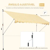 Outsunny Toldo Portátil 3x1,5m Manual Dobrável de Alumínio Altura Regulável com Manivela para Terraço Jardim Amarelo e Branco(m-6)
