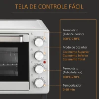 HOMCOM Mini Forno 32L 16000 com 3 Modos de Aquecimento Temperatura até 230 °C Temporizador  52,2x38,1x33,5 cm Prata(m-7)