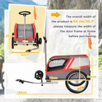 PawHut Dog Bike Trailer 2-in-1 Trolley Stroller Cart Bicycle Carrier for Cat Puppy Travel w/ Reflectors Hitch Coupler Red Flag – Red(m-3)