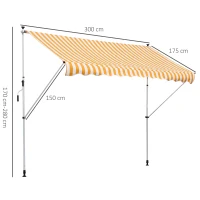 Outsunny Toldo Portátil 3x1,5m Manual Dobrável de Alumínio Altura Regulável com Manivela para Terraço Jardim Amarelo e Branco(m-3)