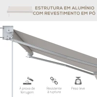 Outsunny Toldo Manual Retrátil com Manivela 200x250 cm Toldo de Parede com Proteção Solar UV50+ e Estrutura de Alumínio Creme(m-7)