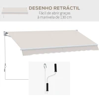 Outsunny Toldo Manual Retrátil com Manivela 200x250 cm Toldo de Parede com Proteção Solar UV50+ e Estrutura de Alumínio Creme(m-5)