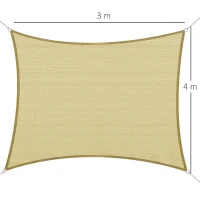 Outsunny Vela de Sombra Retangular 3x4 m Toldo Vela de HDPE com Proteção UV Aneis em Forma de D e Cordas para Jardim Pátio Piscina Areia(m-3)