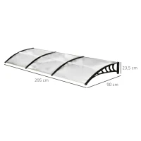 Outsunny Marquise de proteção solar e chuva para portas e janelas de policarbonato de 5mm 295x90x25 cm Transparente(m-3)