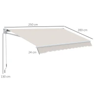 Outsunny Toldo Manual Retrátil com Manivela 200x250 cm Toldo de Parede com Proteção Solar UV50+ e Estrutura de Alumínio Creme(m-3)