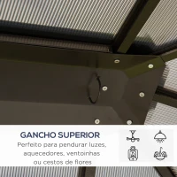 Outsunny Pérgola de jardim 3,65x3 m  de aço com telhado de policarbonato de 6 mm Proteção UV 50+ e 4 cortinas laterais Bege(m-5)