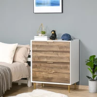HOMCOM Cassettiera 4 Cassetti con Maniglie e Piedini, Arredamento Moderno Casa in Legno 80x40x93.5cm Bianco e Noce(m-2)
