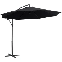 Outsunny Chapéu de Sol de Jardim Ø300x260cm Chapéu de Sol Excêntrico Inclinável com Manivela Base Cruzada e Suporte de Metal 8 Hastes para Terraço Exterior Balcão Preto(m-10)