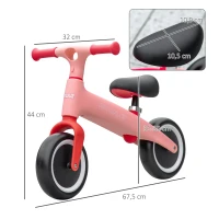 AIYAPLAY Bicicleta de Equilíbrio para Crianças de 18-36 Meses com Assento Ajustável em Altura Suporta 25 kg 67,5x32x44 cm Rosa(m-3)