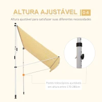 Outsunny Toldo Portátil 3x1,5m Manual Dobrável de Alumínio Altura Regulável com Manivela para Terraço Jardim Amarelo e Branco(m-7)
