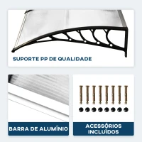Outsunny Marquise de proteção solar e chuva para portas e janelas de policarbonato de 5mm 295x90x25 cm Transparente(m-5)