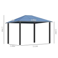 Outsunny Pérgola de jardim 3,65x3 m  de aço com telhado de policarbonato de 6 mm Proteção UV 50+ e 4 cortinas laterais Bege(m-3)