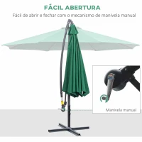 Outsunny Chapéu de Sol de Jardim Inclinável Chapéu de Sol Excêntrico a Manivela Φ300x260cm Verde(m-4)