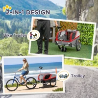 PawHut Dog Bike Trailer 2-in-1 Trolley Stroller Cart Bicycle Carrier for Cat Puppy Travel w/ Reflectors Hitch Coupler Red Flag – Red(m-4)