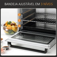 HOMCOM Mini Forno 32L 16000 com 3 Modos de Aquecimento Temperatura até 230 °C Temporizador  52,2x38,1x33,5 cm Prata(m-5)