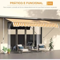 Outsunny Toldo Portátil 3x1,5m Manual Dobrável de Alumínio Altura Regulável com Manivela para Terraço Jardim Amarelo e Branco(m-8)