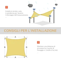 Outsunny Vela de Sombra Quadrado 3x3 m Toldo Vela de Poliéster com Proteção UV Aneis em Forma de D e Cordas para Jardim Pátio Piscina Areia(m-6)