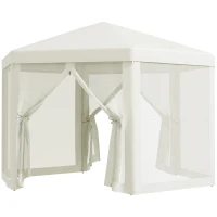 Outsunny Pavillon Gartenpavillon mit Moskitonetz Partyzelt Gartenzelt Festzelt Zelt 6-eckig Polyester+Metall Grau 394x341,2x250cm(m-10)