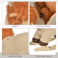 HOMCOM Dondolo Giocattolo a Forma di Leone per Bambini 18-36 Mesi, Ruggisce (3 Batterie Incluse), in Legno e Peluche(m-7)
