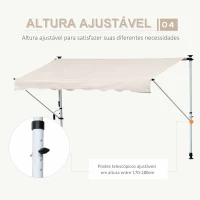 Outsunny Toldo Manual Retrátil para Exterior 400x120x170-280cm Toldo Enrolável Altura Ajustável com Manivela Proteção Solar para Terraço Balcão Jardim Marrom Claro(m-7)