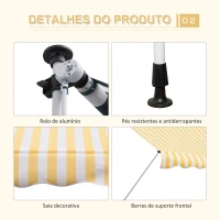 Outsunny Toldo Portátil 3x1,5m Manual Dobrável de Alumínio Altura Regulável com Manivela para Terraço Jardim Amarelo e Branco(m-5)