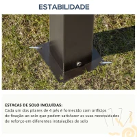 Outsunny Pérgola de jardim 3,65x3 m  de aço com telhado de policarbonato de 6 mm Proteção UV 50+ e 4 cortinas laterais Bege(m-7)