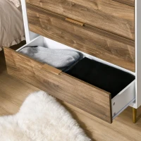 HOMCOM Cassettiera 4 Cassetti con Maniglie e Piedini, Arredamento Moderno Casa in Legno 80x40x93.5cm Bianco e Noce(m-9)