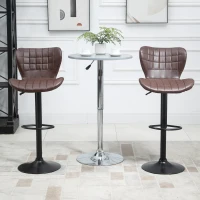 HOMCOM Bar Stools Set of 2 Adjustable Height Swivel Bar Chairs in PU Leather with Backrest & Footrest, Brown(m-7)