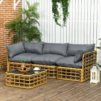 Outsunny Gartenmöbel-Set für 3 Personen, 3 Sofas, Hocker & Beistelltisch, Sitzkissen, Alurahmen, Kunstrattan, Braun(m-2)