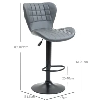 HOMCOM Bar Stools Set of 2 Adjustable Height Swivel Bar Chairs in PU Leather with Backrest & Footrest, Grey(m-3)