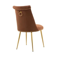 Chaise de salle à manger en velours, lot de 2, dossier haut avec dossier bouclé et pieds en métal doré, pour salon, salle à manger, cuisine, Marron(m-10)