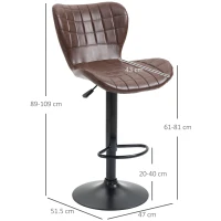 HOMCOM Bar Stools Set of 2 Adjustable Height Swivel Bar Chairs in PU Leather with Backrest & Footrest, Brown(m-3)