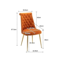Chaise de salle à manger en velours, lot de 2, dossier haut avec dossier bouclé et pieds en métal doré, pour salon, salle à manger, cuisine, Orange(m-3)