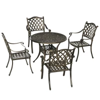 Outsunny 5-Piece Outdoor Furniture Dining Set, Cast Aluminum Conversation Set with 4 Chairs and Round Table with Umbrella Hole for Patio Garden Deck, Bronze Tone(m-11)