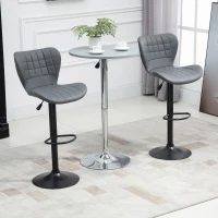 HOMCOM Bar Stools Set of 2 Adjustable Height Swivel Bar Chairs in PU Leather with Backrest & Footrest, Grey(m-2)