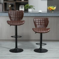 HOMCOM Bar Stools Set of 2 Adjustable Height Swivel Bar Chairs in PU Leather with Backrest & Footrest, Brown(m-10)